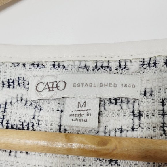 Cato Ivory Gray Textured Blazer Lined Collarless Cotton Blend Professional Sz M - Picture 6 of 9